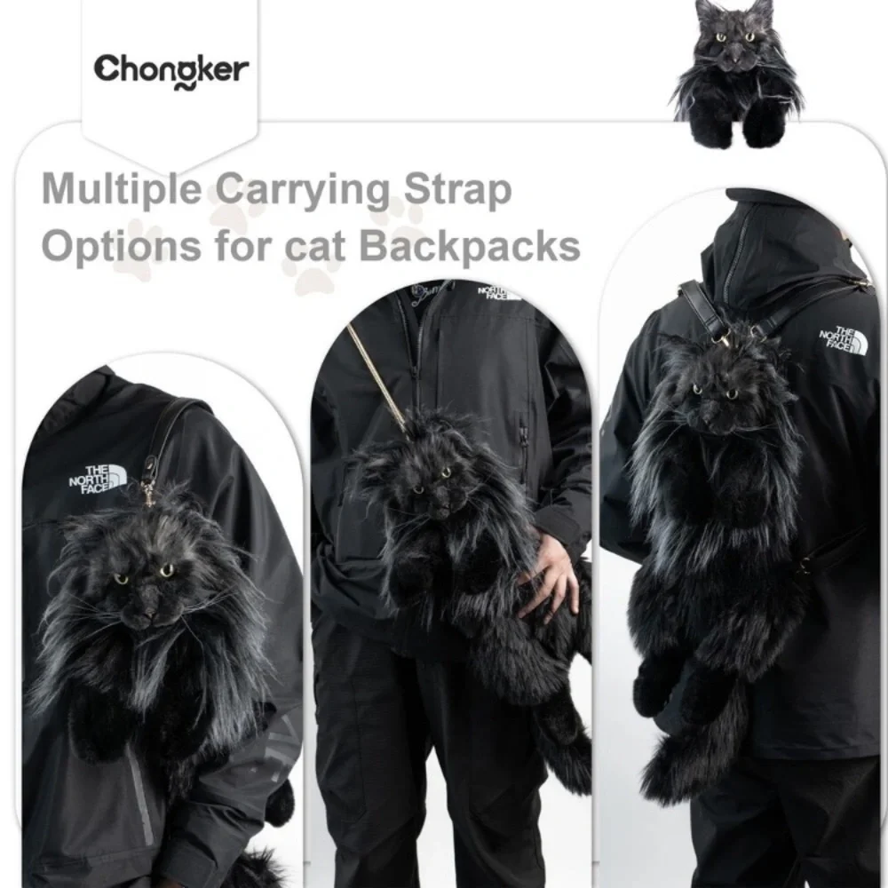 Cat Shaped Backpack - Handcrafted Stuffed Animals Bag, Black Cat Plush Bag new - Picture 2 of 9